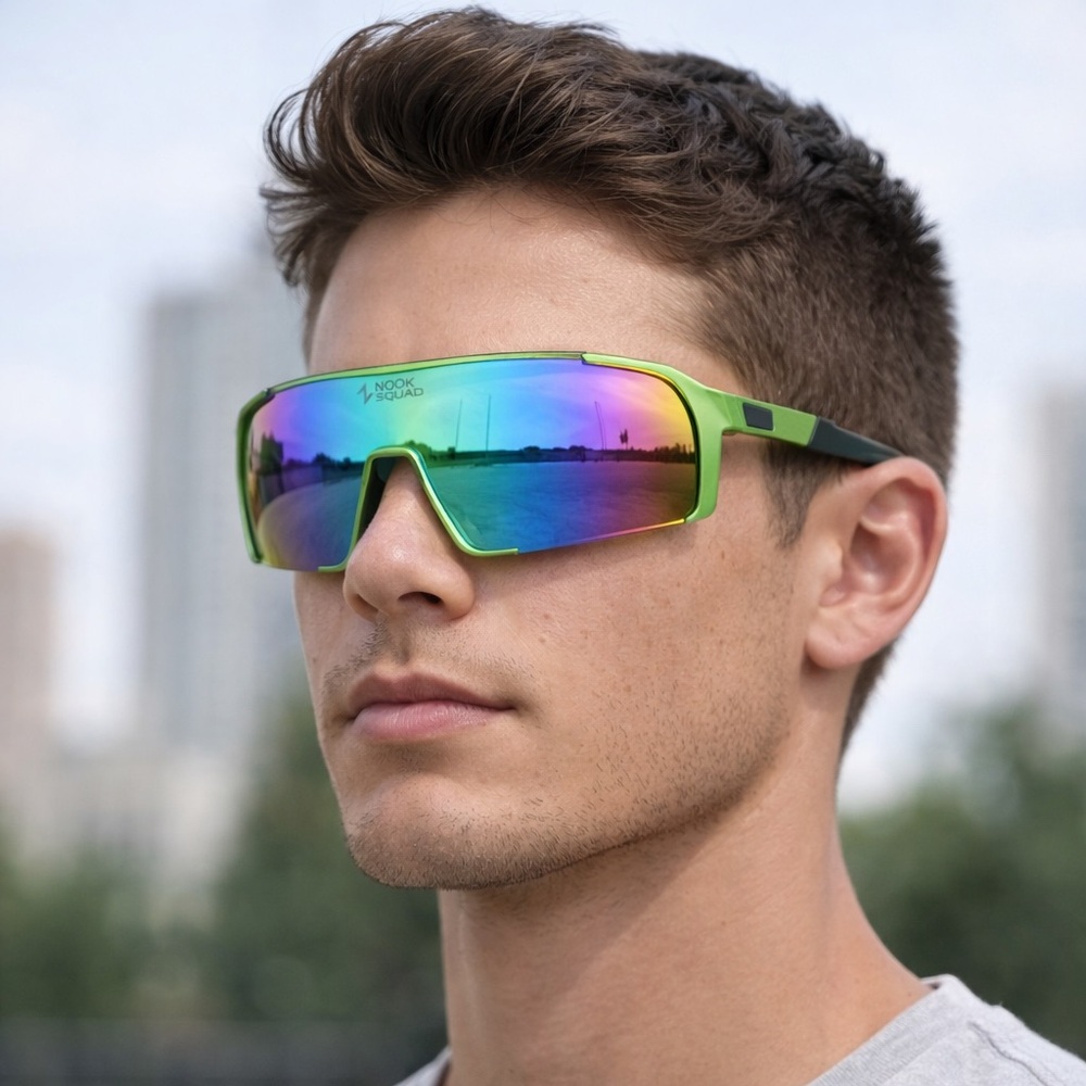 NOOK SQUAD Green/Black Polarized Baseball/ Cycling Sunglasses UV400 Blue Lenses